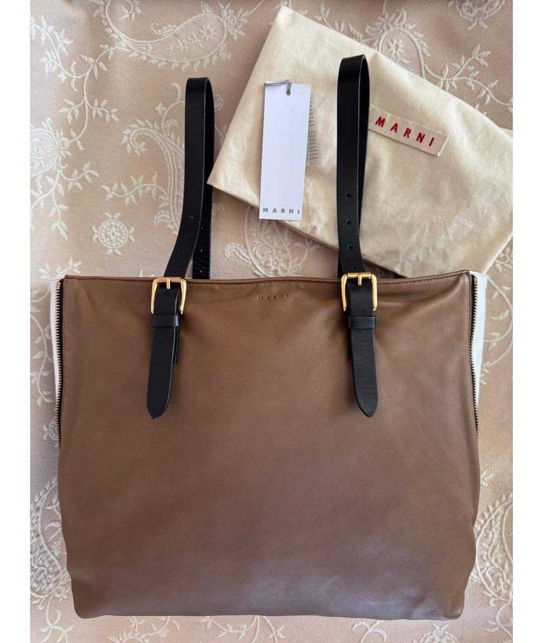 MARNI Коричневая кожаная сумка тоут, фото 10