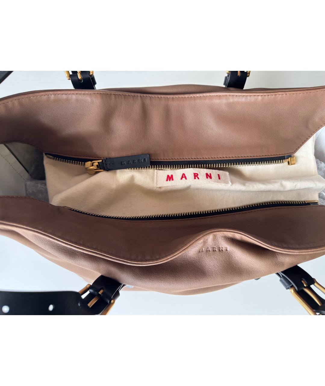 MARNI Коричневая кожаная сумка тоут, фото 4
