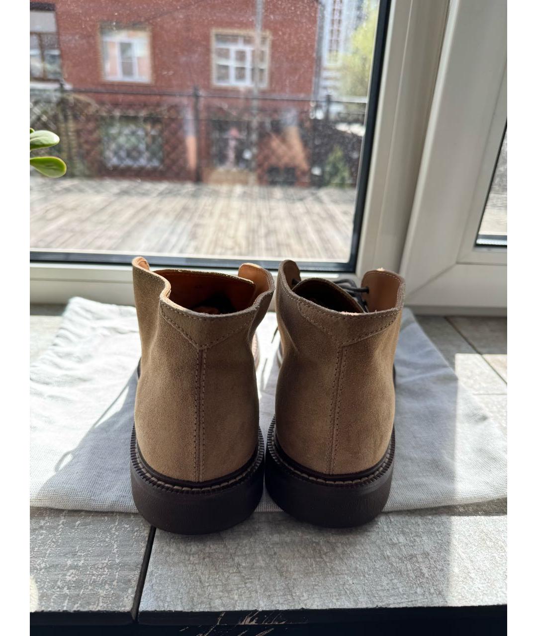 BRUNELLO CUCINELLI Бежевые замшевые низкие ботинки, фото 4
