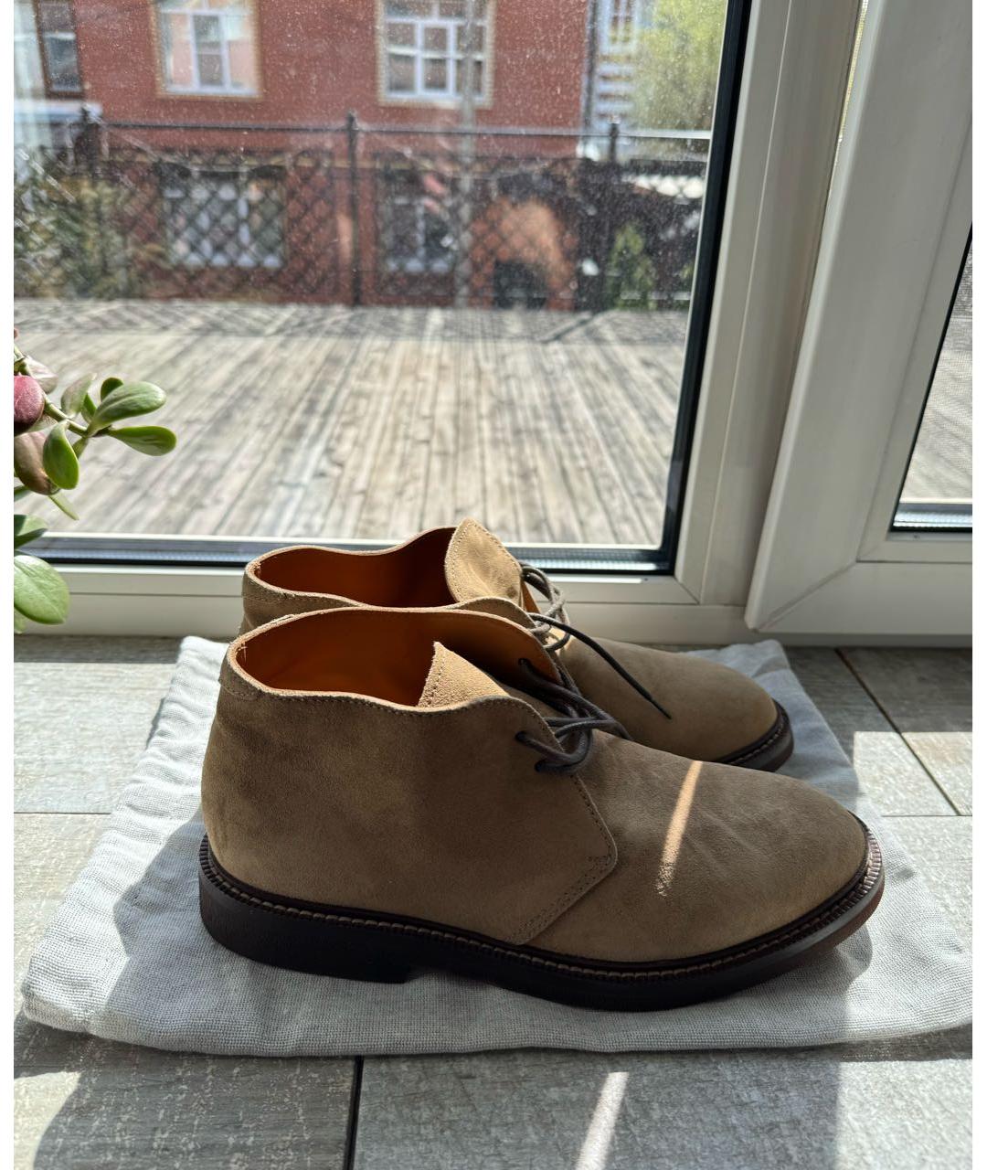 BRUNELLO CUCINELLI Бежевые замшевые низкие ботинки, фото 7