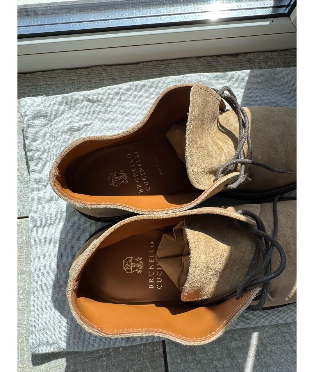 BRUNELLO CUCINELLI Бежевые замшевые низкие ботинки, фото 3