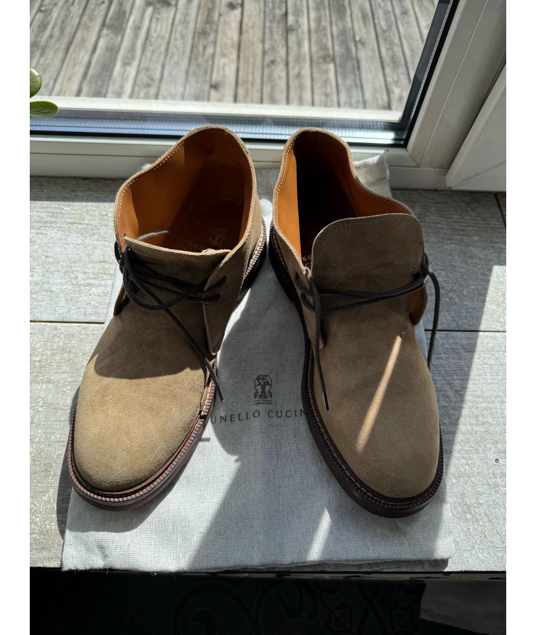 BRUNELLO CUCINELLI Бежевые замшевые низкие ботинки, фото 6