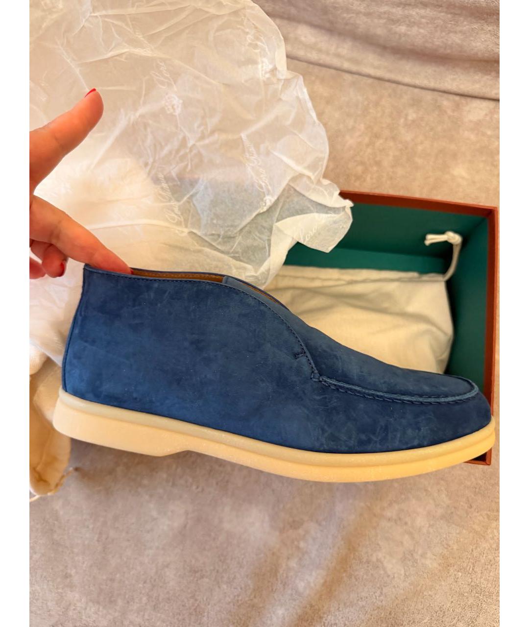 LORO PIANA Голубые замшевые лоферы, фото 5