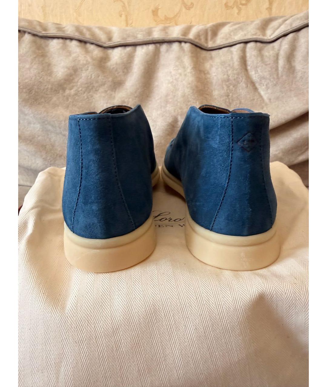 LORO PIANA Голубые замшевые лоферы, фото 4