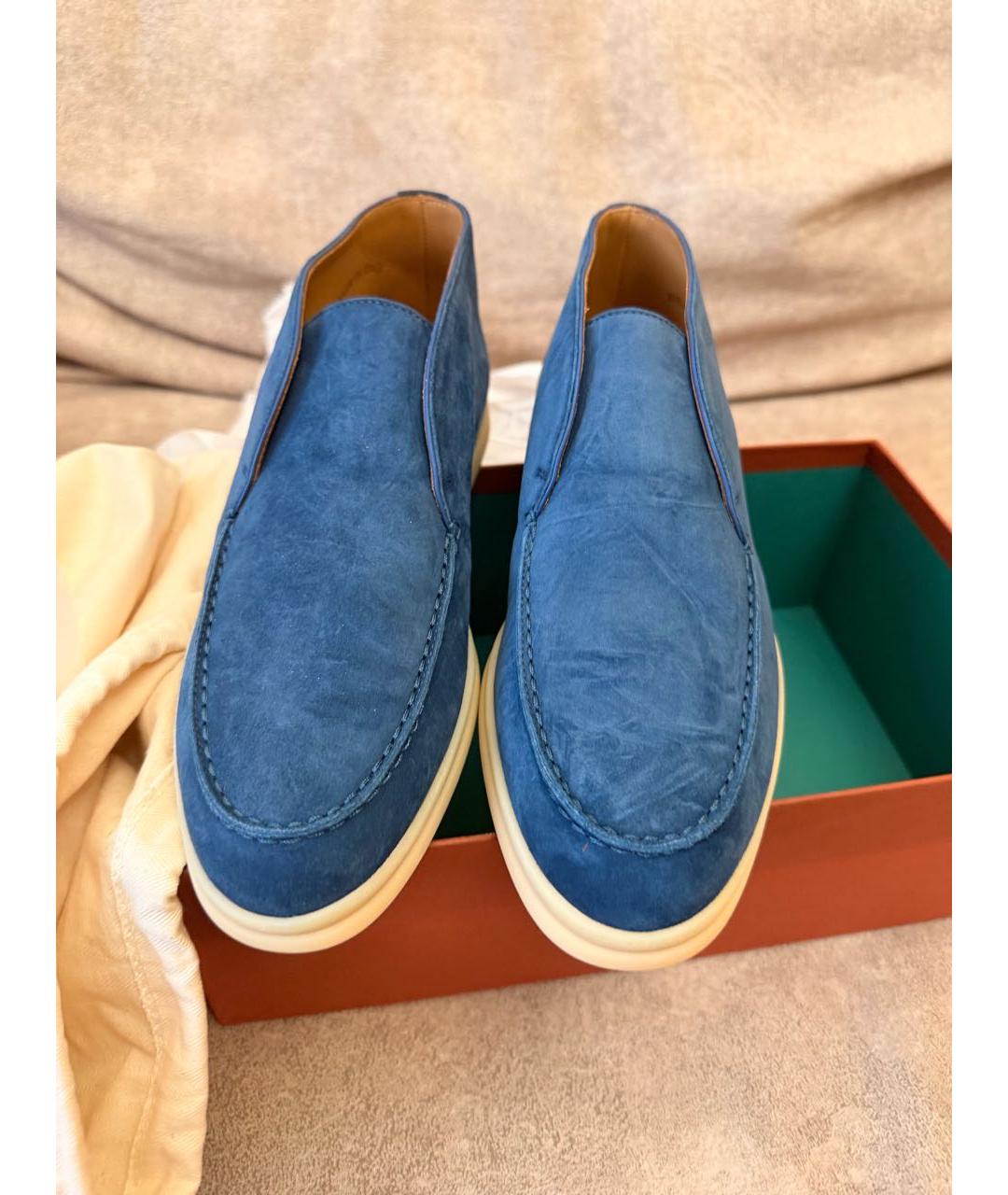 LORO PIANA Голубые замшевые лоферы, фото 2