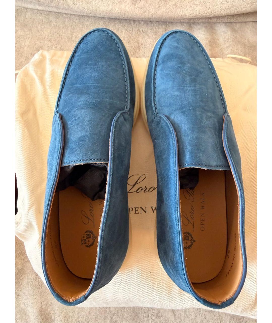 LORO PIANA Голубые замшевые лоферы, фото 3