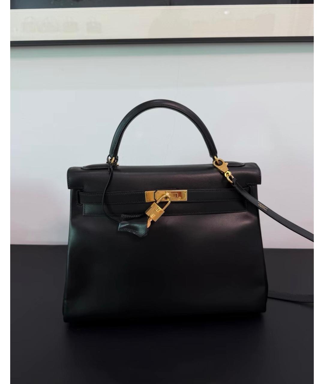 HERMES Черная кожаная сумка с короткими ручками, фото 2