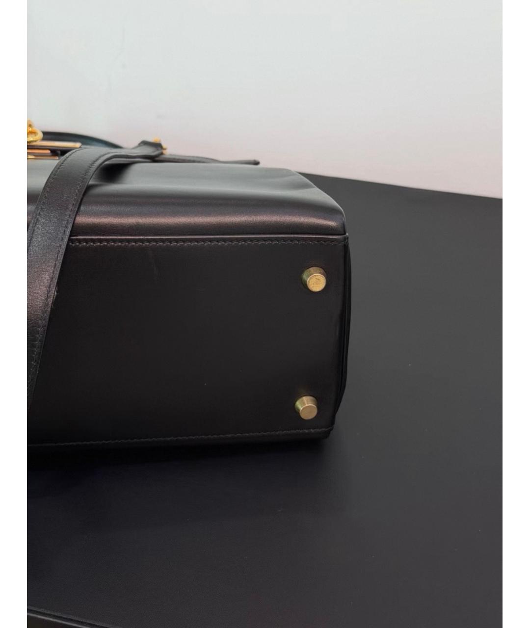 HERMES Черная кожаная сумка с короткими ручками, фото 5
