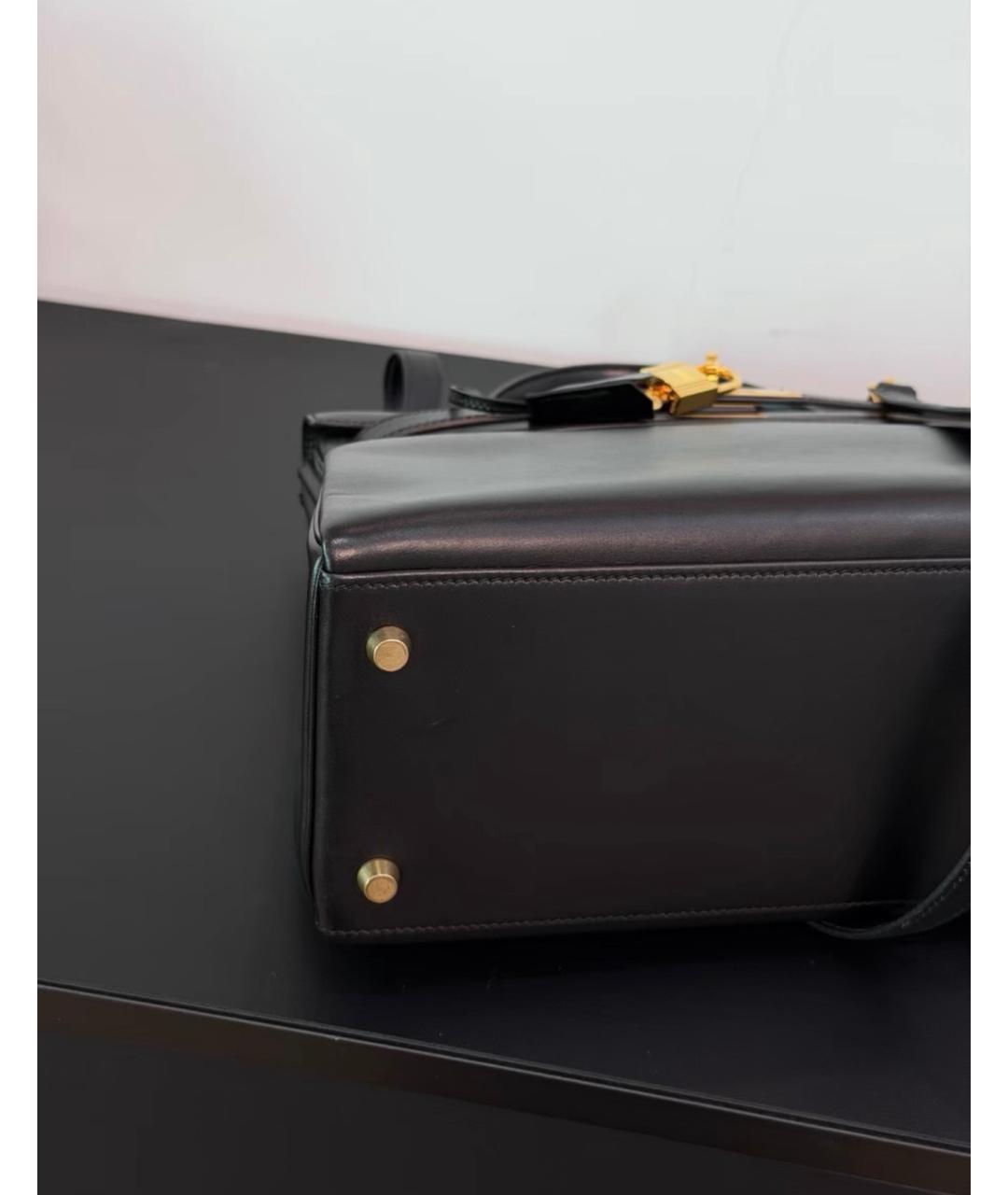 HERMES Черная кожаная сумка с короткими ручками, фото 4