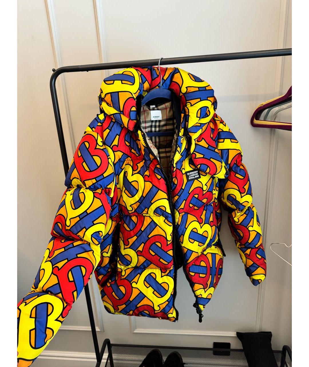 BURBERRY Желтый полиамидовый пуховик, фото 4