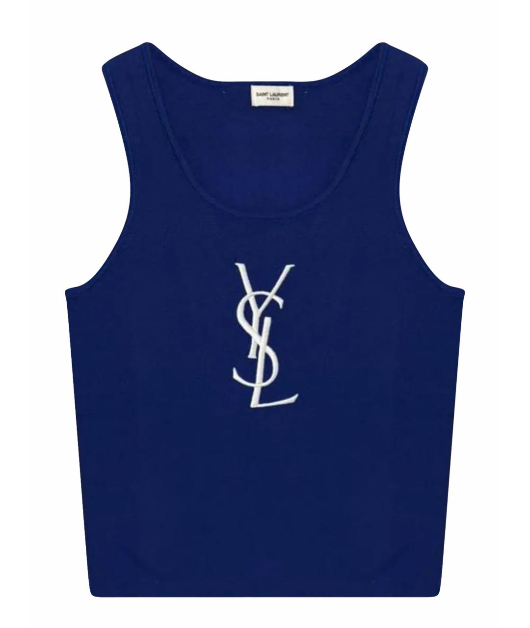 SAINT LAURENT Синяя вискозная майка, фото 1