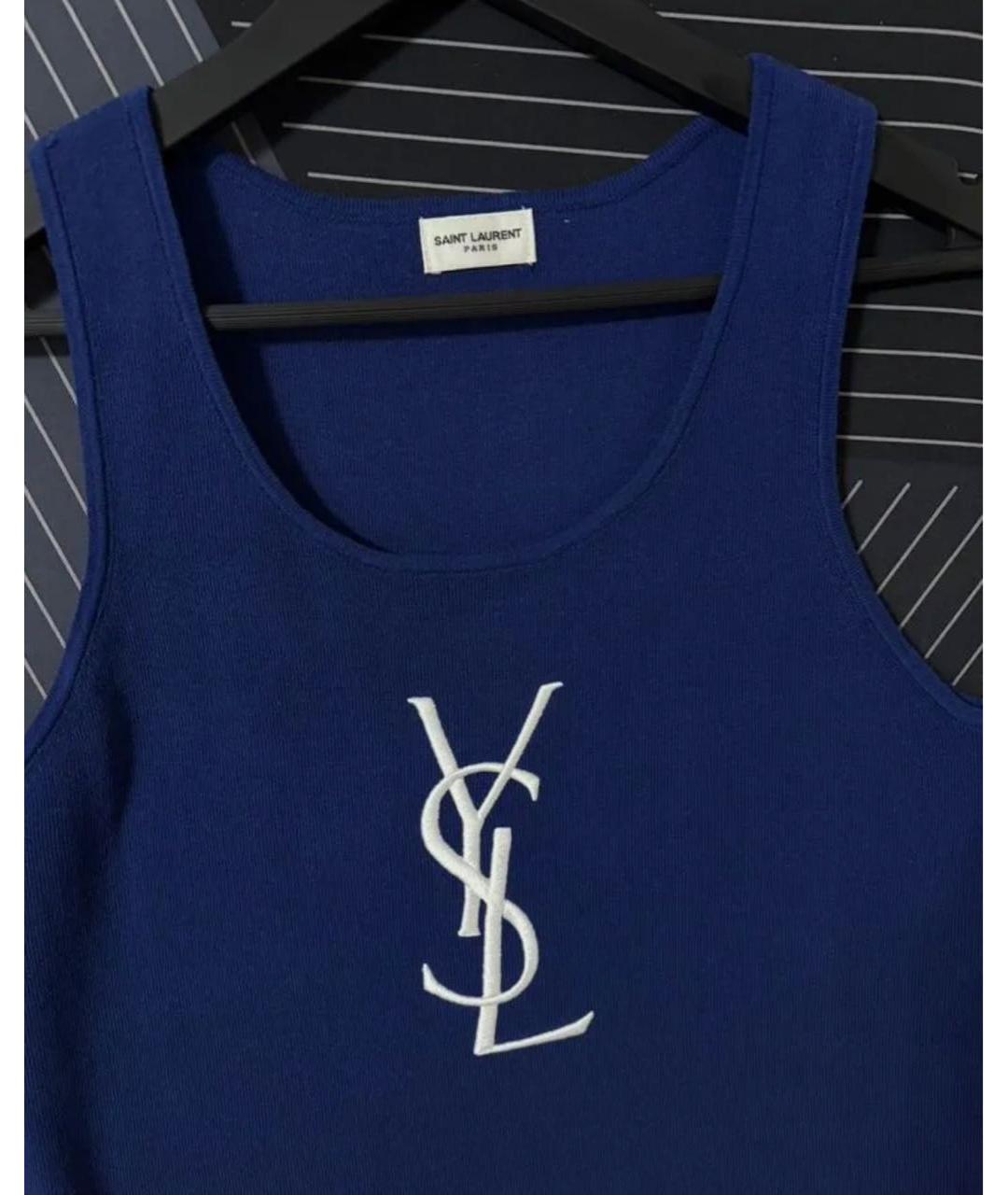 SAINT LAURENT Синяя вискозная майка, фото 2