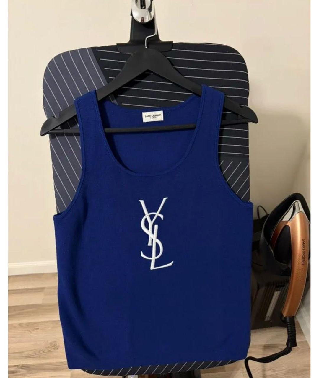 SAINT LAURENT Синяя вискозная майка, фото 5