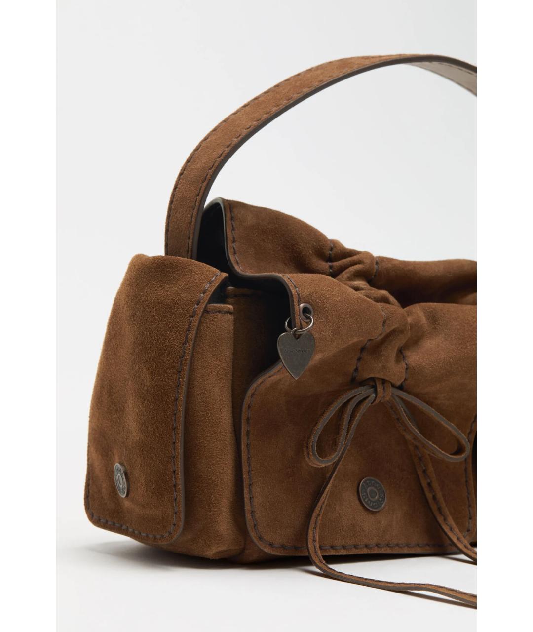 ACNE STUDIOS Коричневая замшевая сумка с короткими ручками, фото 5