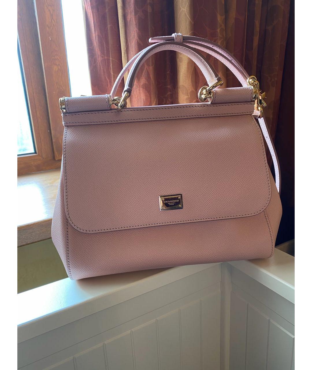 DOLCE&GABBANA Розовая кожаная сумка с короткими ручками, фото 6