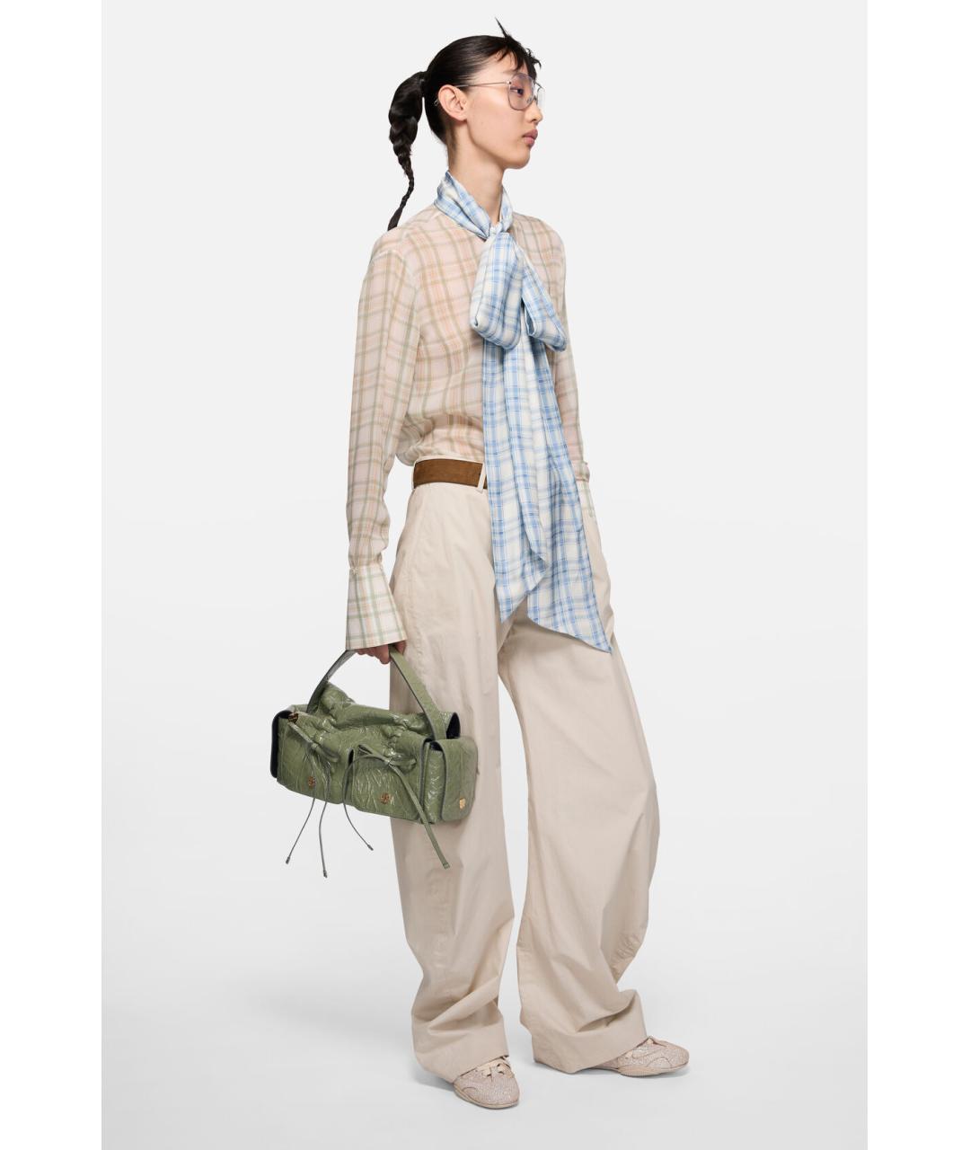 ACNE STUDIOS Зеленая кожаная сумка с короткими ручками, фото 3