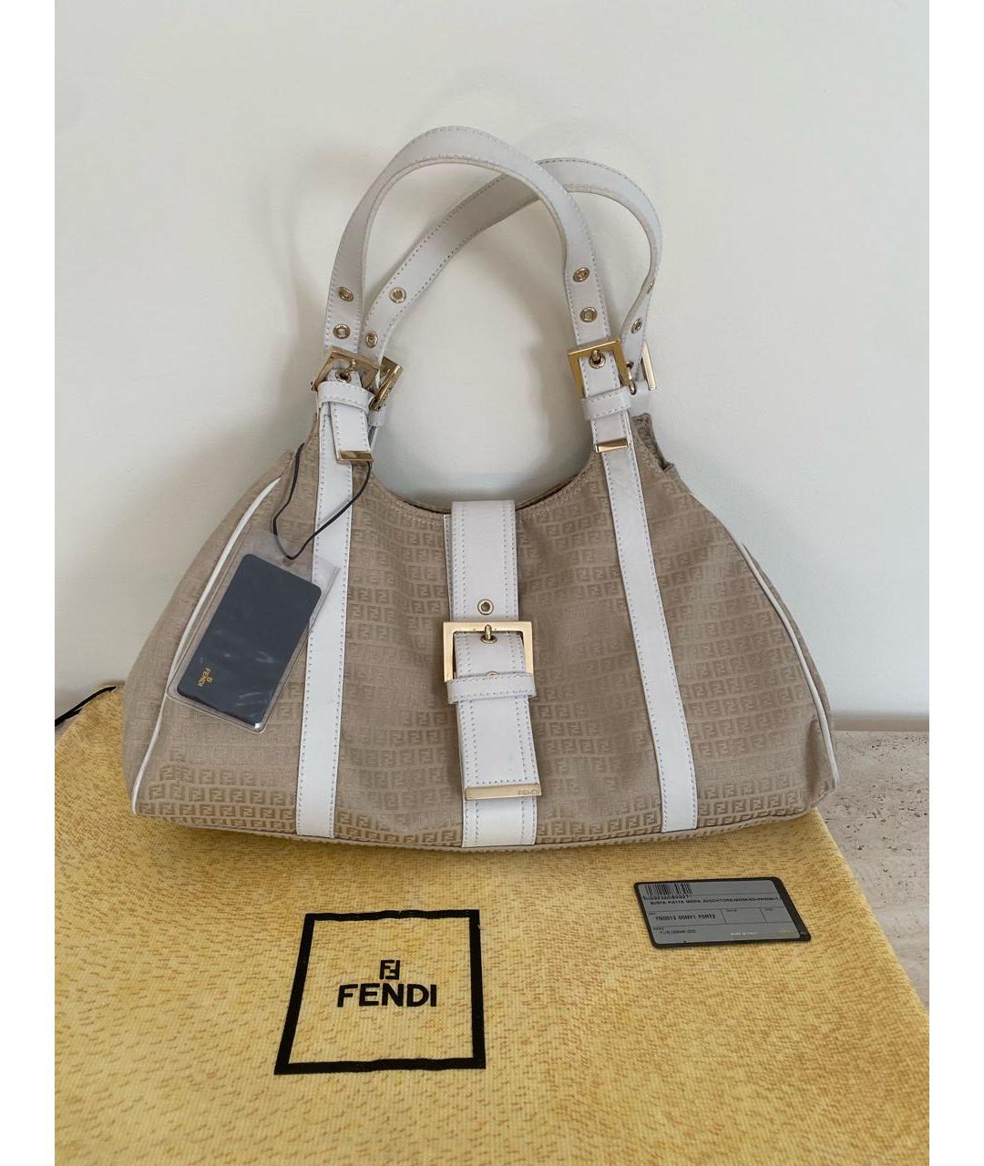 FENDI Бежевая тканевая сумка через плечо, фото 5