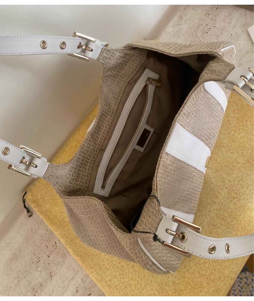 FENDI Бежевая тканевая сумка через плечо, фото 4