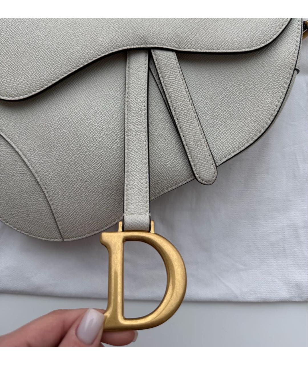 CHRISTIAN DIOR Белая кожаная сумка с короткими ручками, фото 3