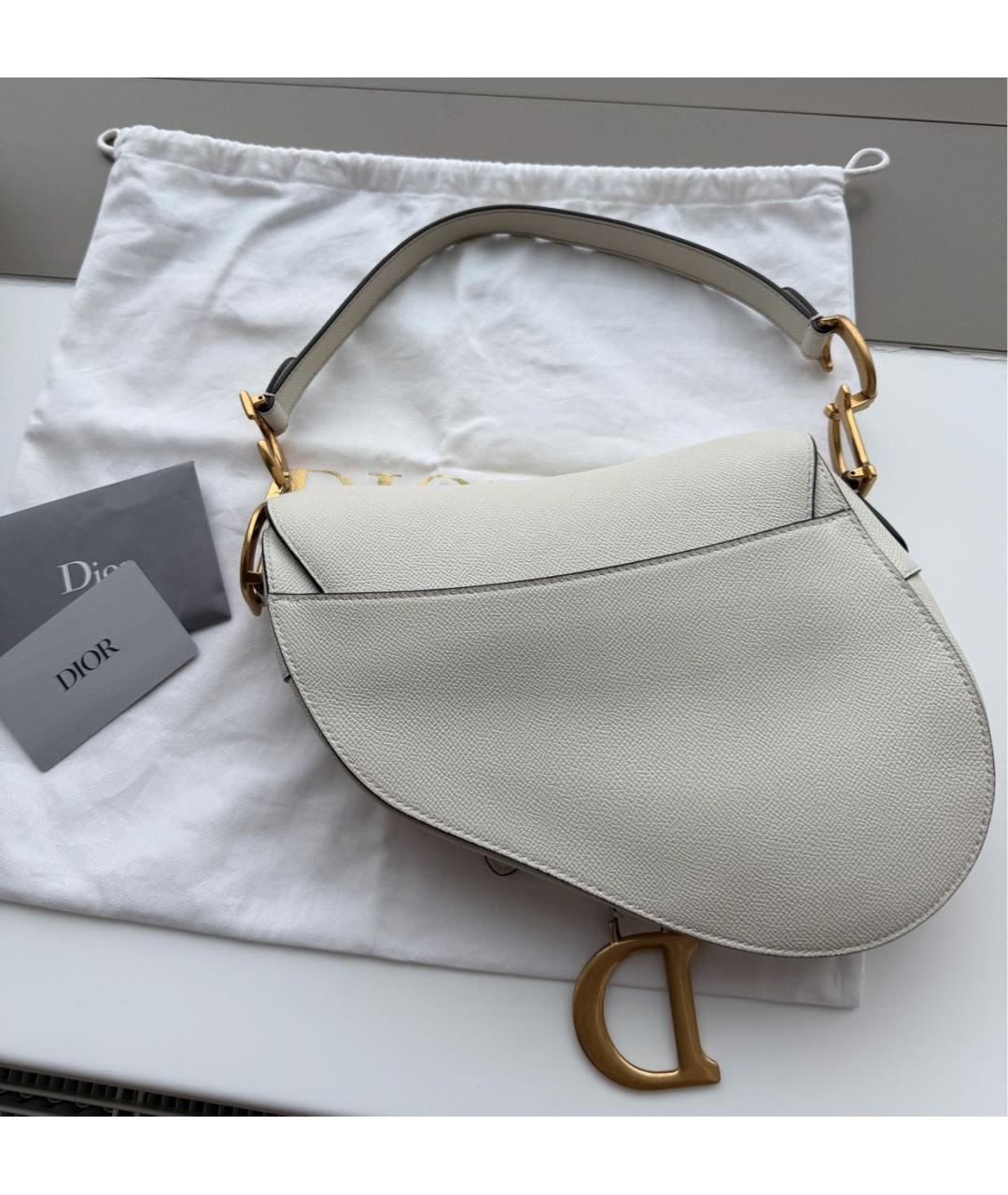 CHRISTIAN DIOR Белая кожаная сумка с короткими ручками, фото 2