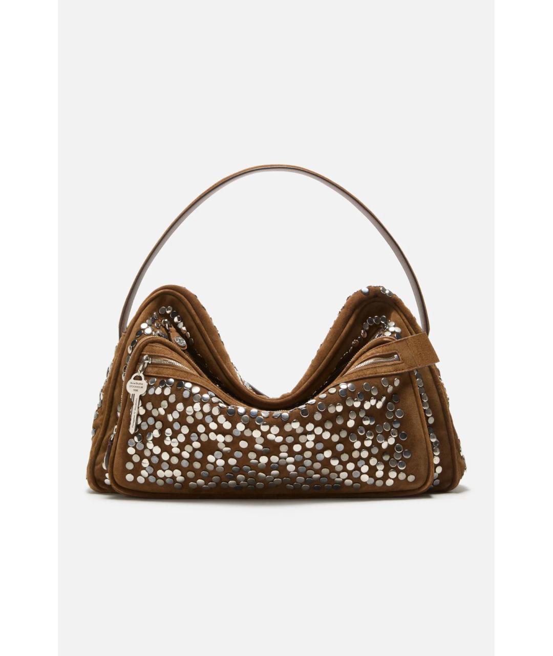 ACNE STUDIOS Коричневая замшевая сумка с короткими ручками, фото 5