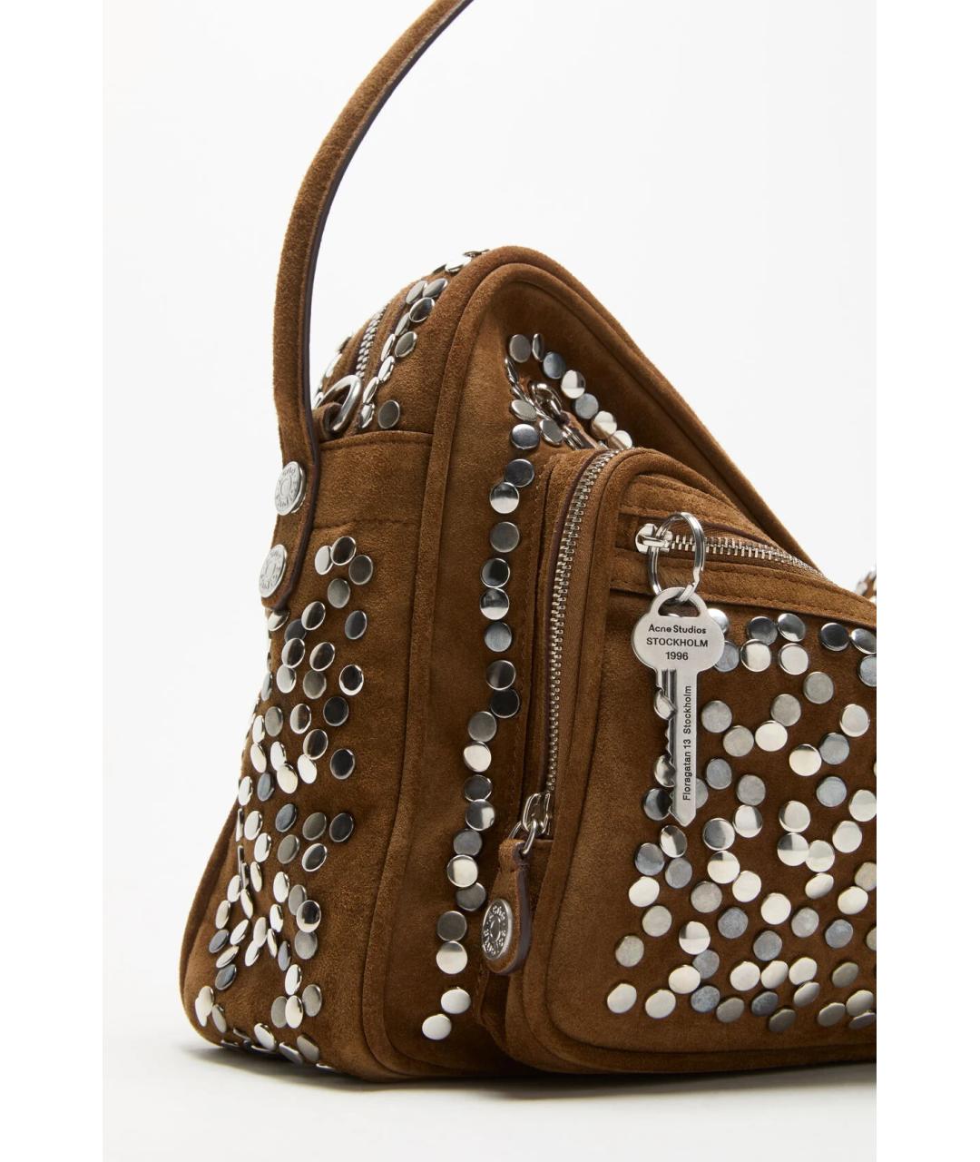 ACNE STUDIOS Коричневая замшевая сумка с короткими ручками, фото 3