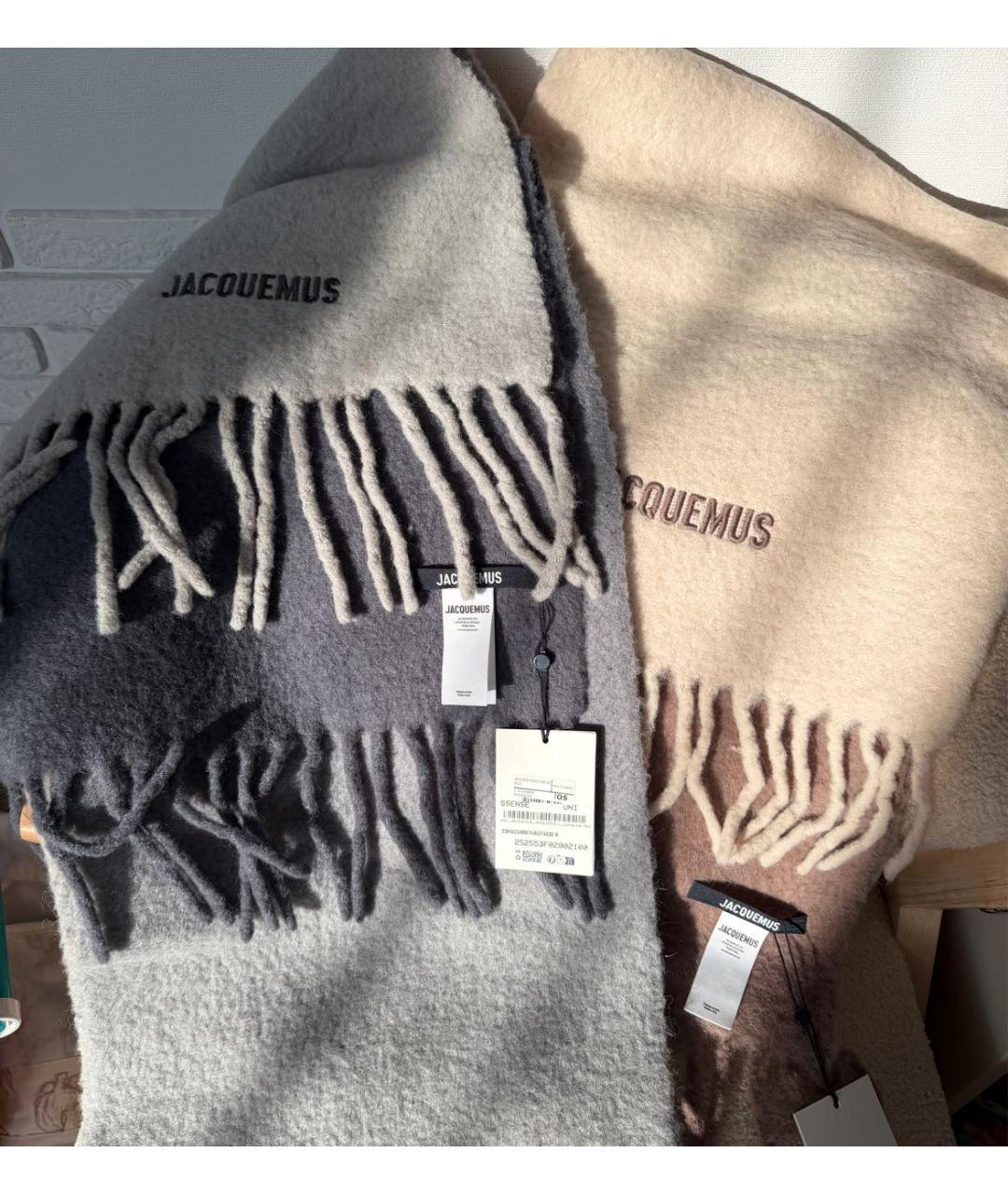 JACQUEMUS Серый шерстяной шарф, фото 5