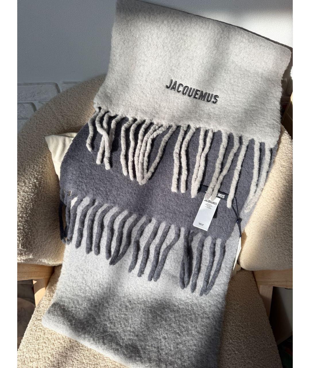JACQUEMUS Серый шерстяной шарф, фото 3
