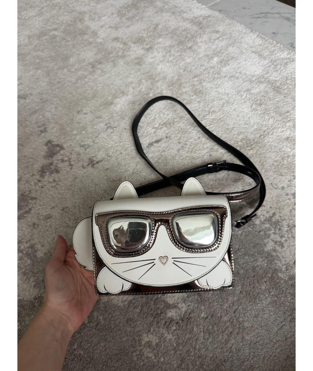 KARL LAGERFELD Белая кожаная сумка через плечо, фото 5