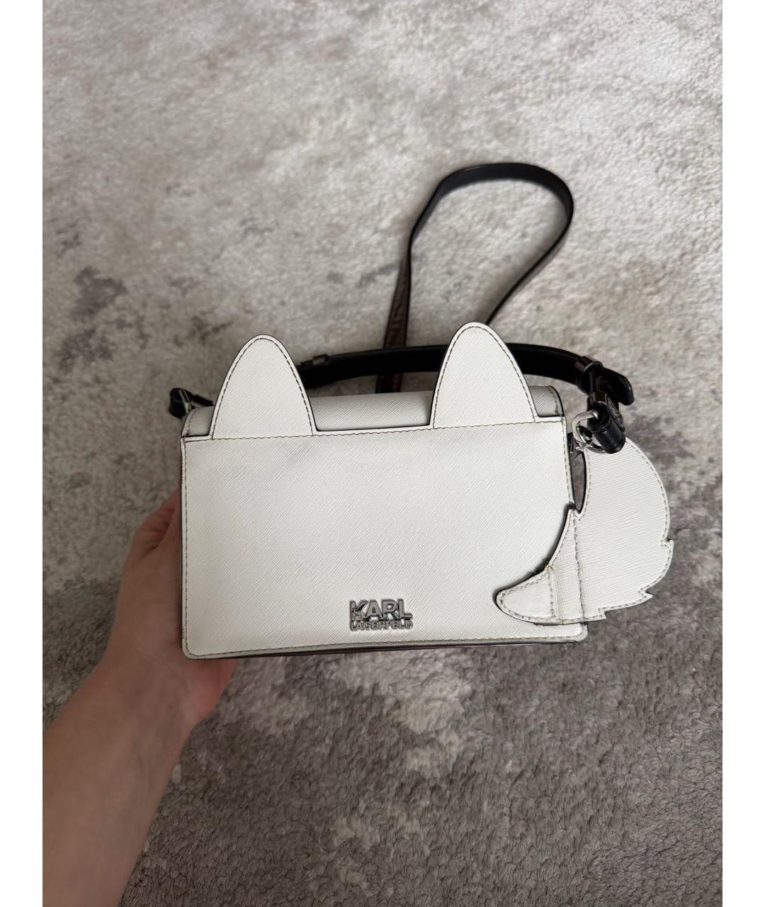 KARL LAGERFELD Белая кожаная сумка через плечо, фото 3