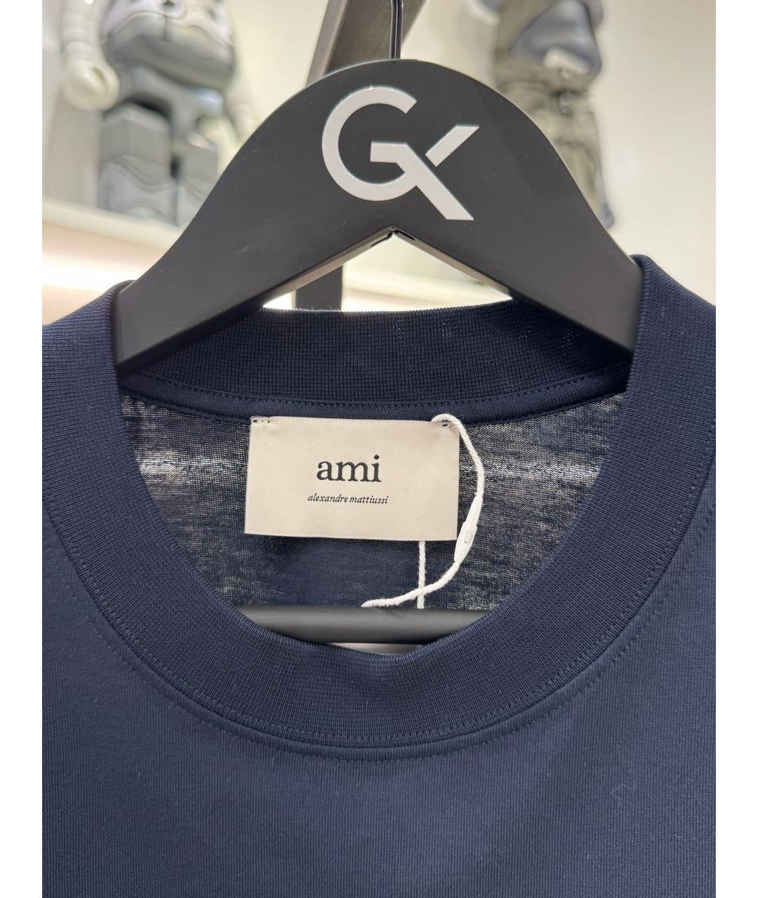 Ami Paris Темно-синяя хлопковая футболка, фото 5