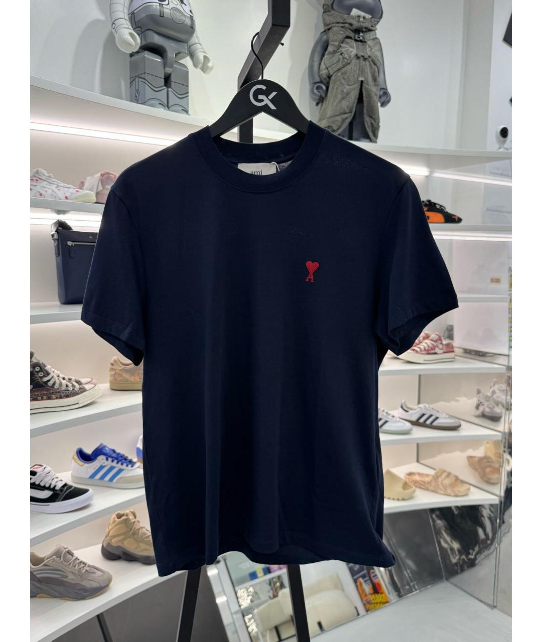 Ami Paris Темно-синяя хлопковая футболка, фото 2