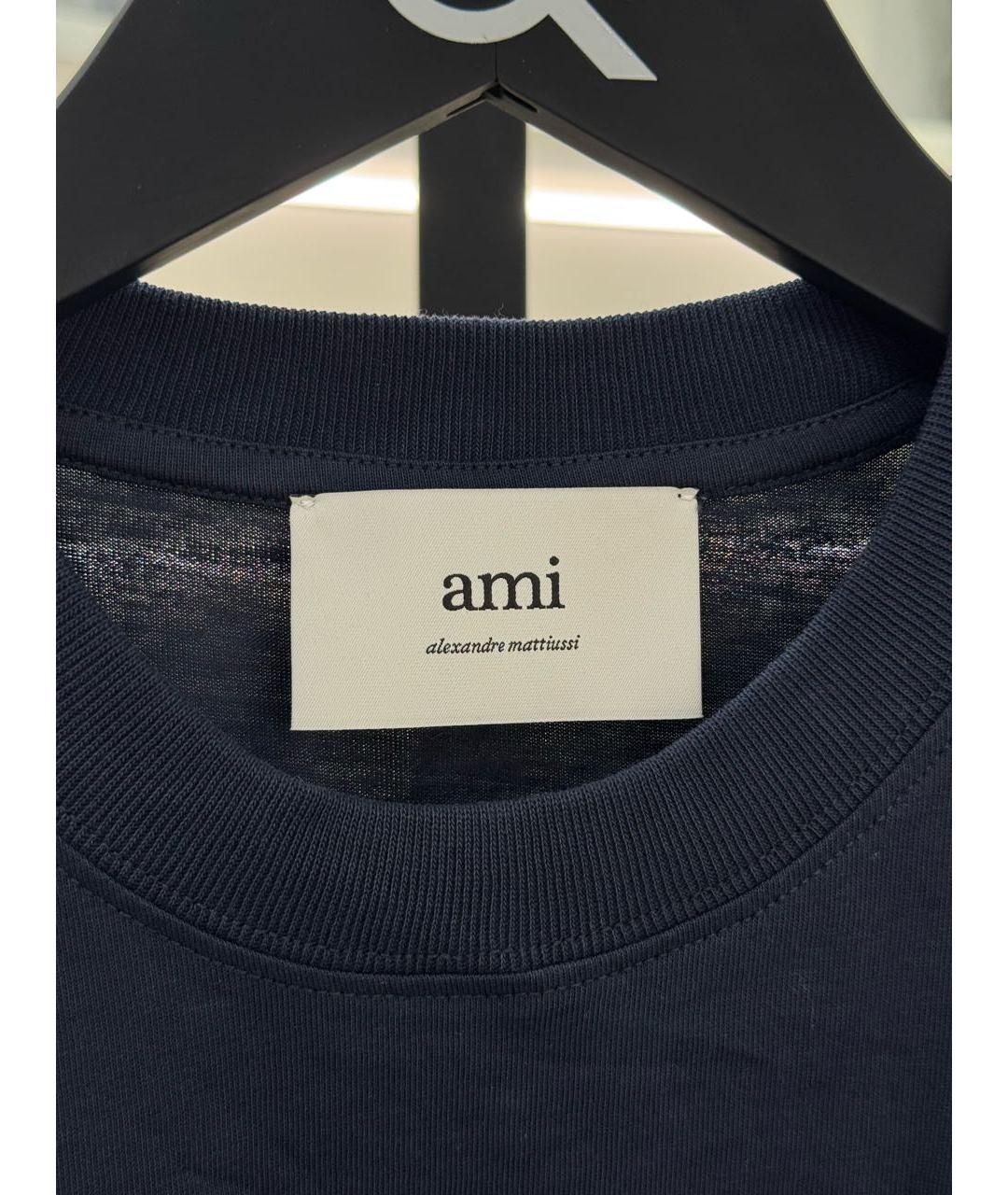 Ami Paris Темно-синяя хлопковая футболка, фото 4