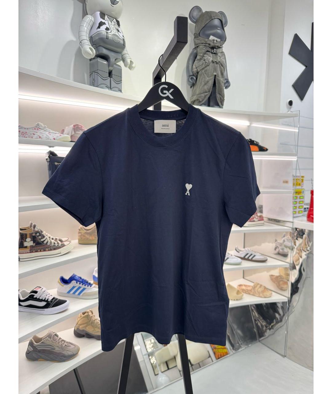 Ami Paris Темно-синяя хлопковая футболка, фото 2