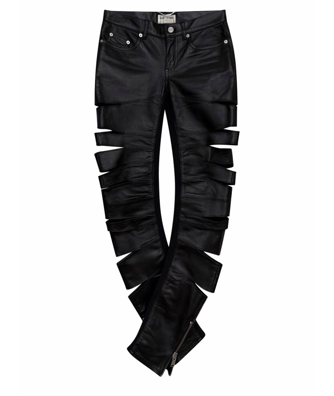 SAINT LAURENT Черные кожаные брюки узкие, фото 1