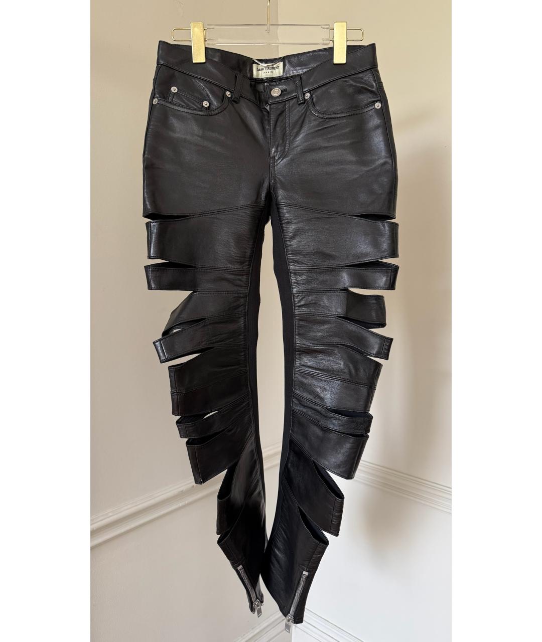 SAINT LAURENT Черные кожаные брюки узкие, фото 2