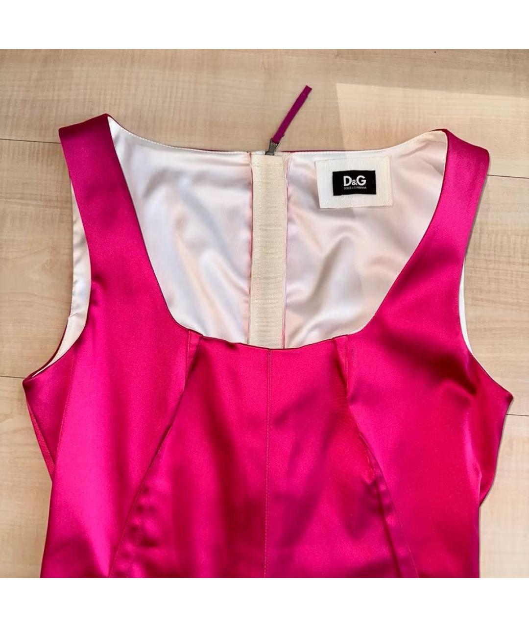 DOLCE&GABBANA Розовое атласное коктейльное платье, фото 3
