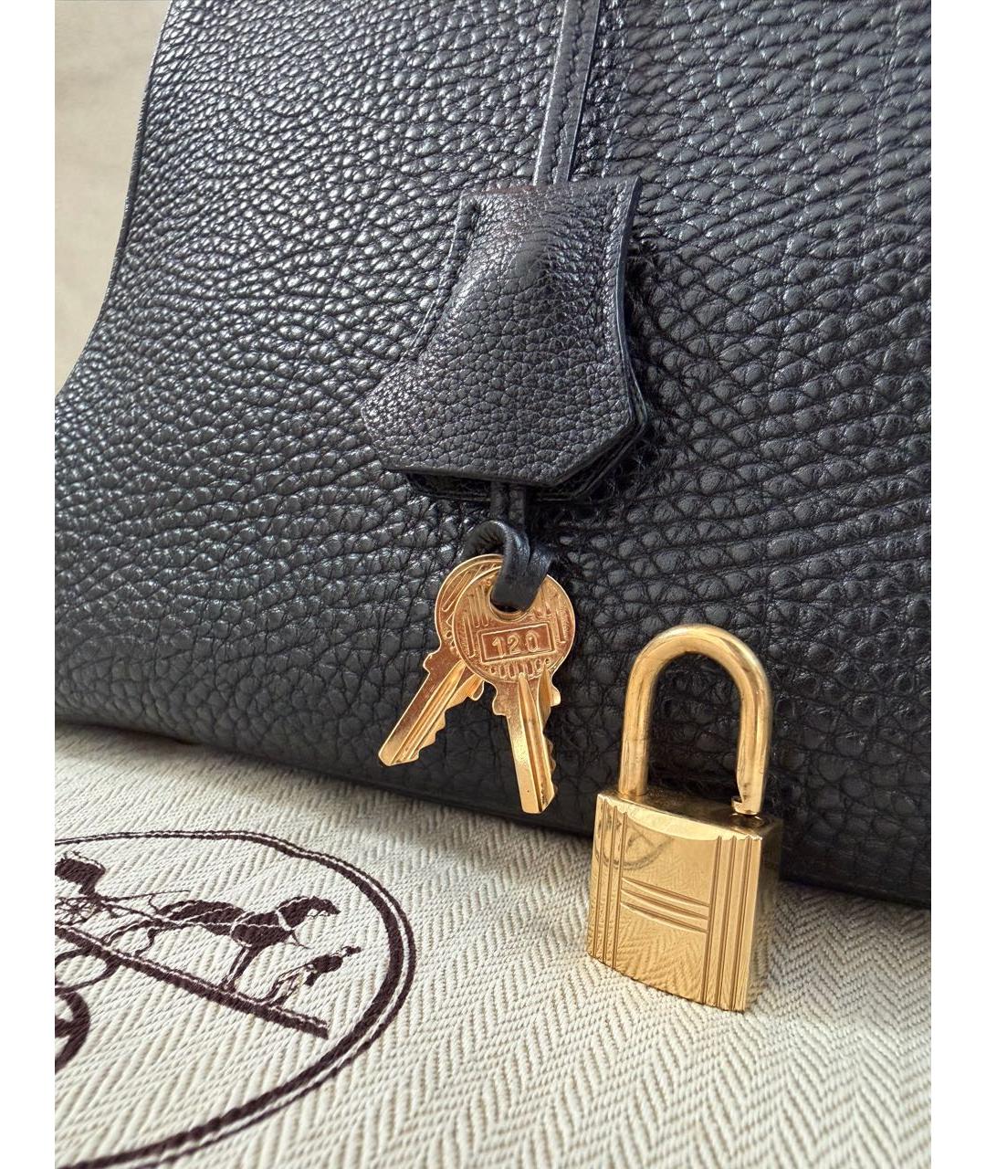 HERMES Черная кожаная сумка с короткими ручками, фото 7