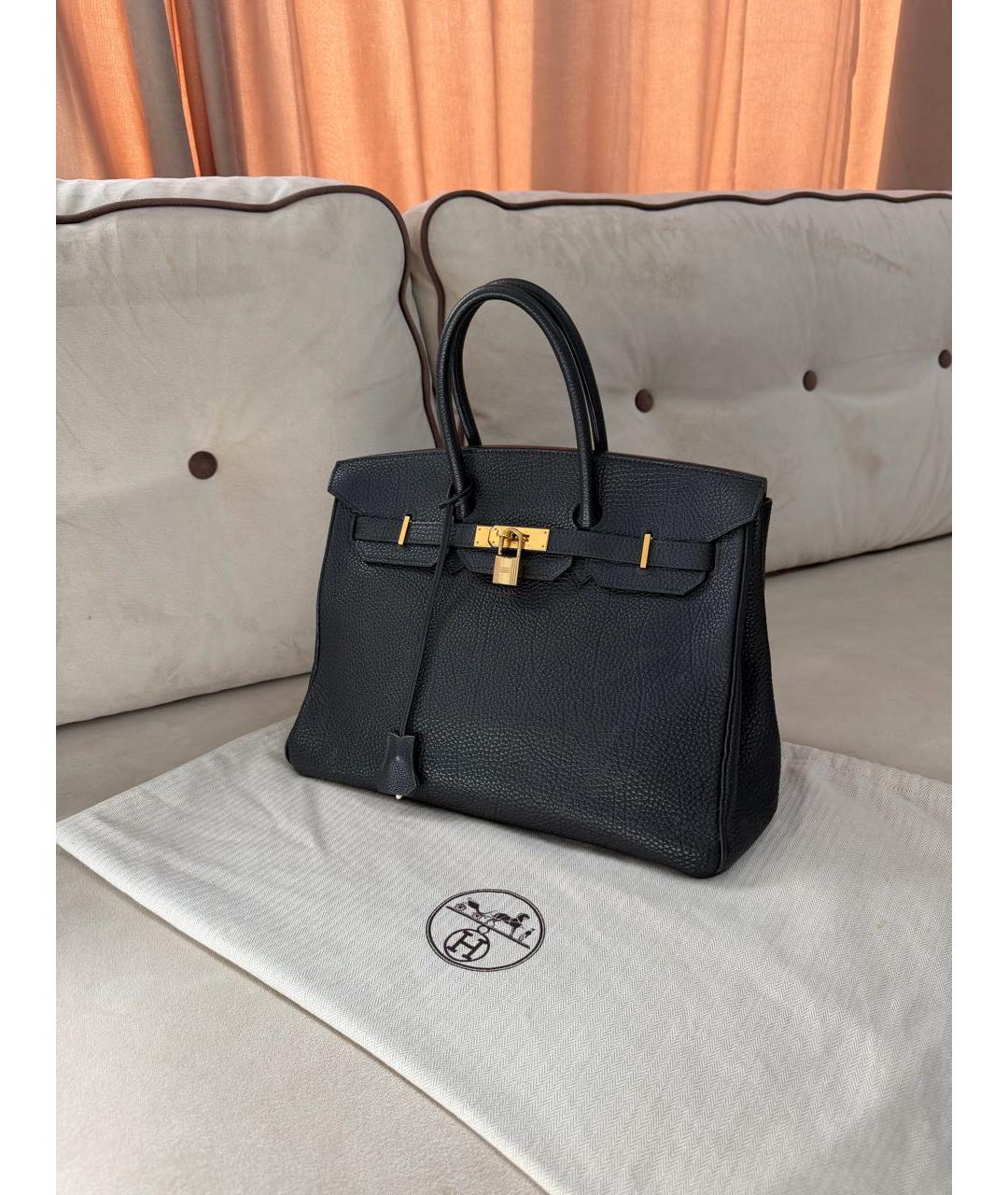 HERMES Черная кожаная сумка с короткими ручками, фото 2
