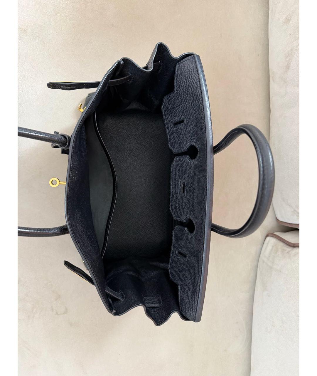 HERMES Черная кожаная сумка с короткими ручками, фото 4