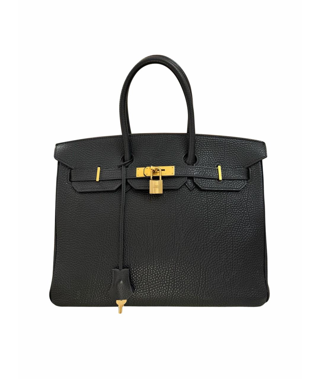 HERMES Черная кожаная сумка с короткими ручками, фото 1