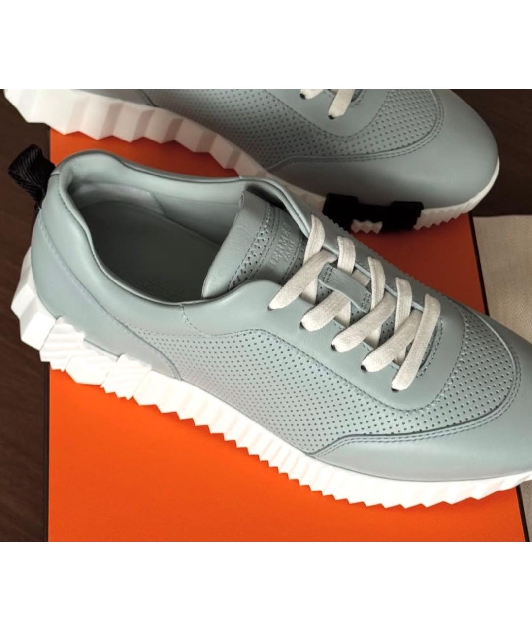 HERMES Голубые кожаные кроссовки, фото 3