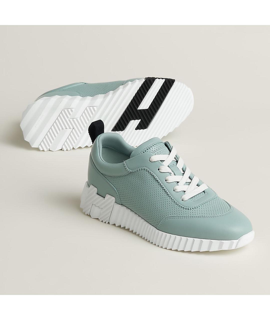 HERMES Голубые кожаные кроссовки, фото 6