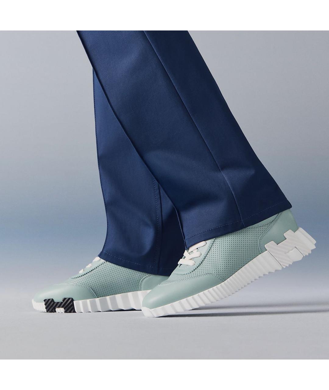 HERMES Голубые кожаные кроссовки, фото 5