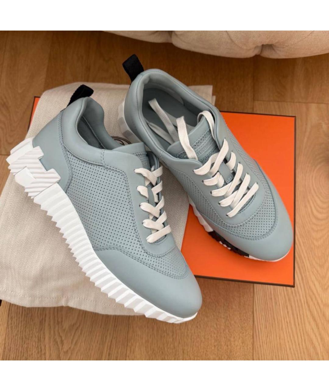 HERMES Голубые кожаные кроссовки, фото 7