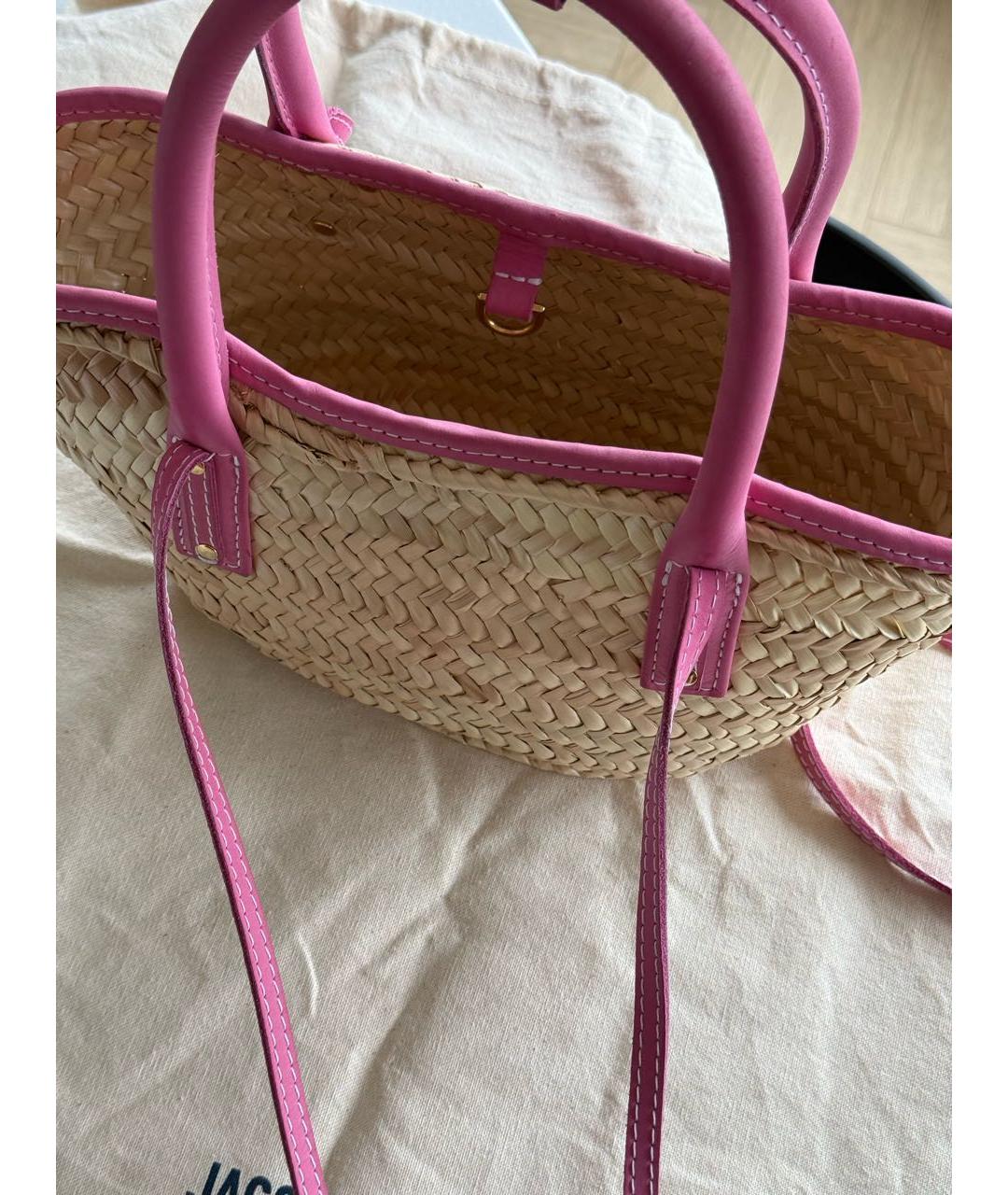 JACQUEMUS Розовая пелетеная пляжная сумка, фото 5
