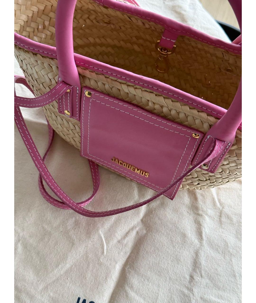 JACQUEMUS Розовая пелетеная пляжная сумка, фото 6