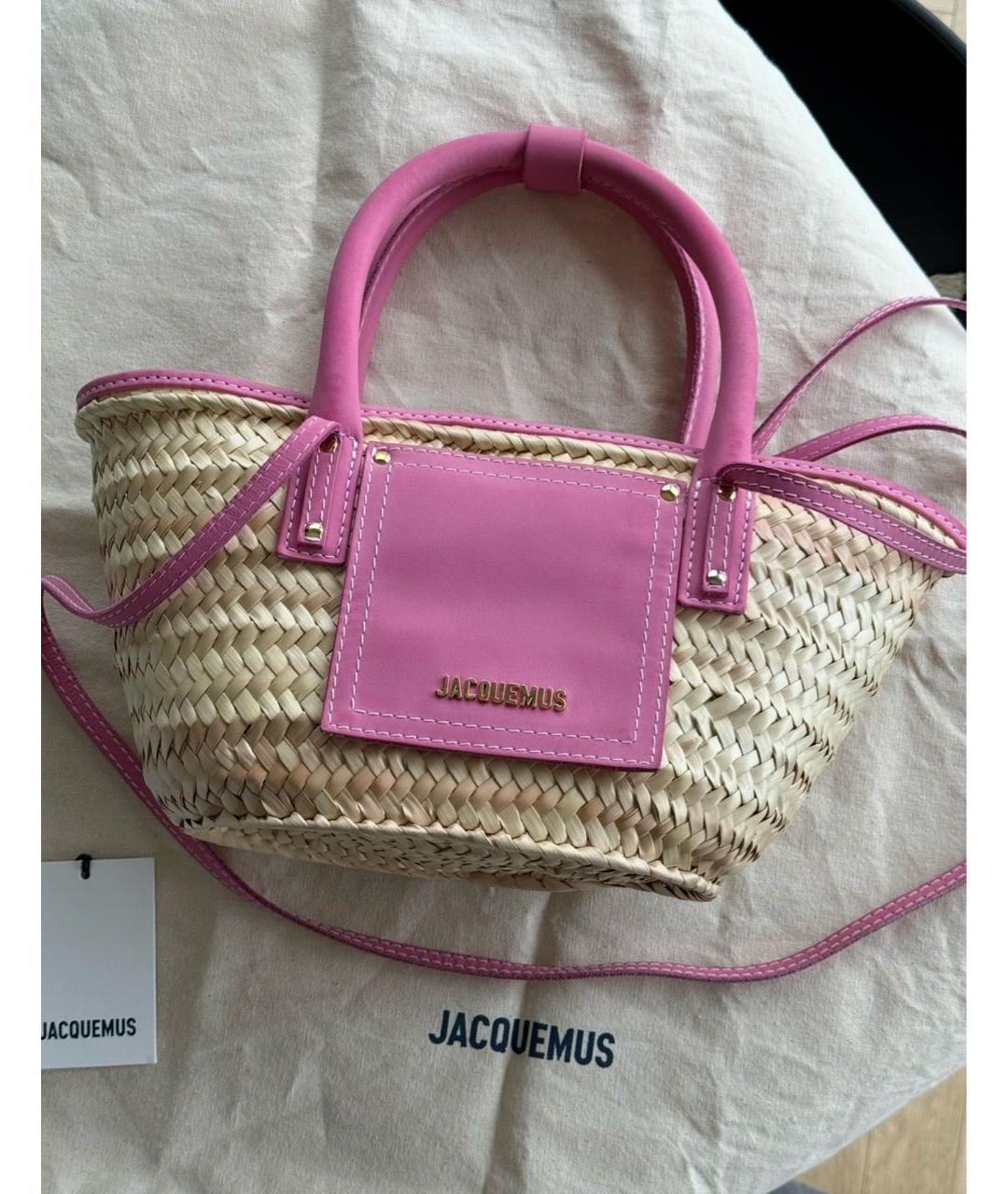 JACQUEMUS Розовая пелетеная пляжная сумка, фото 2