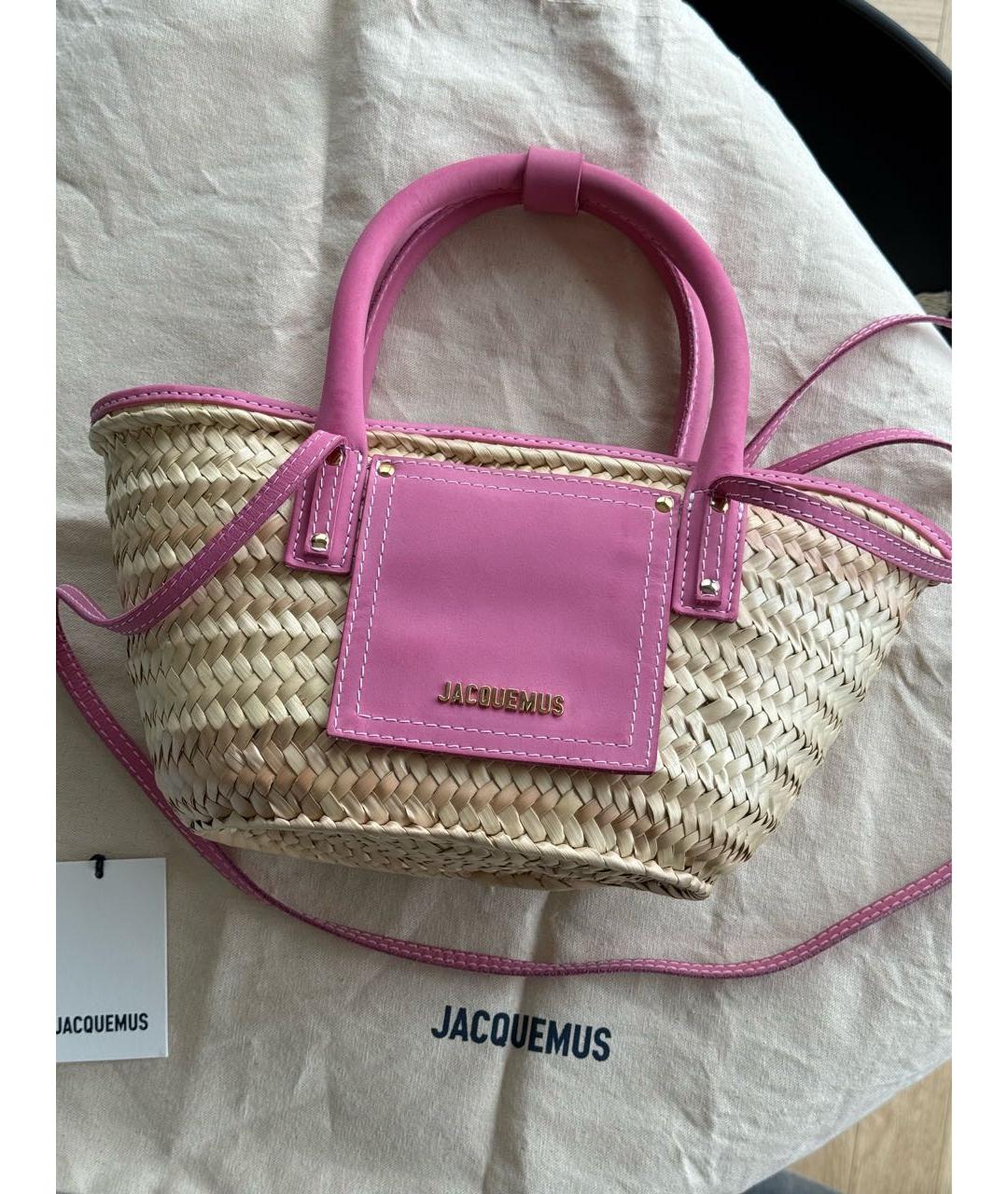 JACQUEMUS Розовая пелетеная пляжная сумка, фото 9