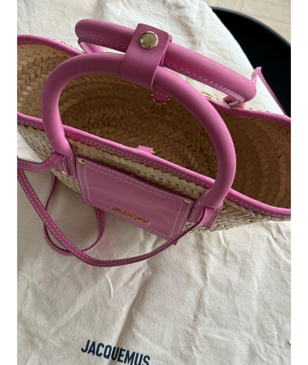 JACQUEMUS Розовая пелетеная пляжная сумка, фото 4